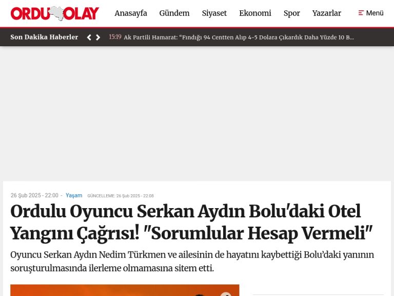 Ordulu Oyuncu Serkan Aydın Bolu’daki Otel Yangını Çağrısı! “Sorumlular Hesap Vermeli” – Ordu Olay Gazetesi | Ordu Haber