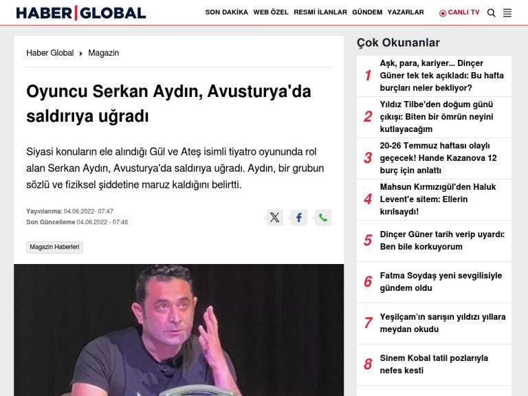 Oyuncu Serkan Aydın, Avusturya’da saldırıya uğradı