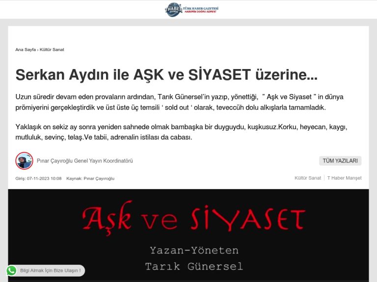Serkan Aydın ile AŞK ve SİYASET üzerine… – Türk Haber Gazetesi
